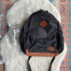 Old Navy core backpack black brown faux leather microsuede school Jantzen vibes